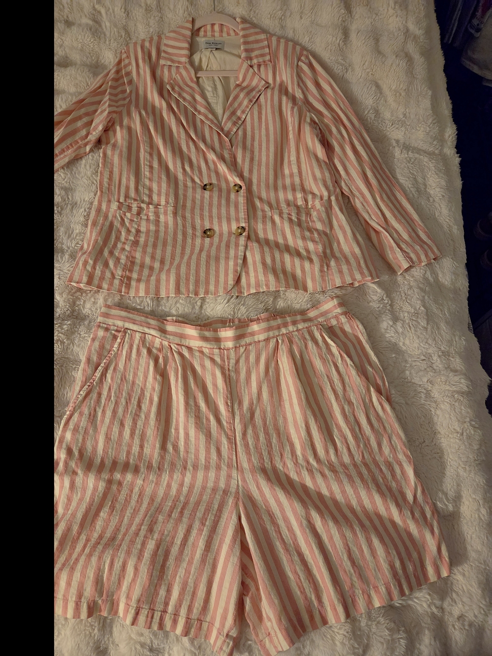 Striped Pink and White Blazer And Shorts Set Isaac Mizrahi
